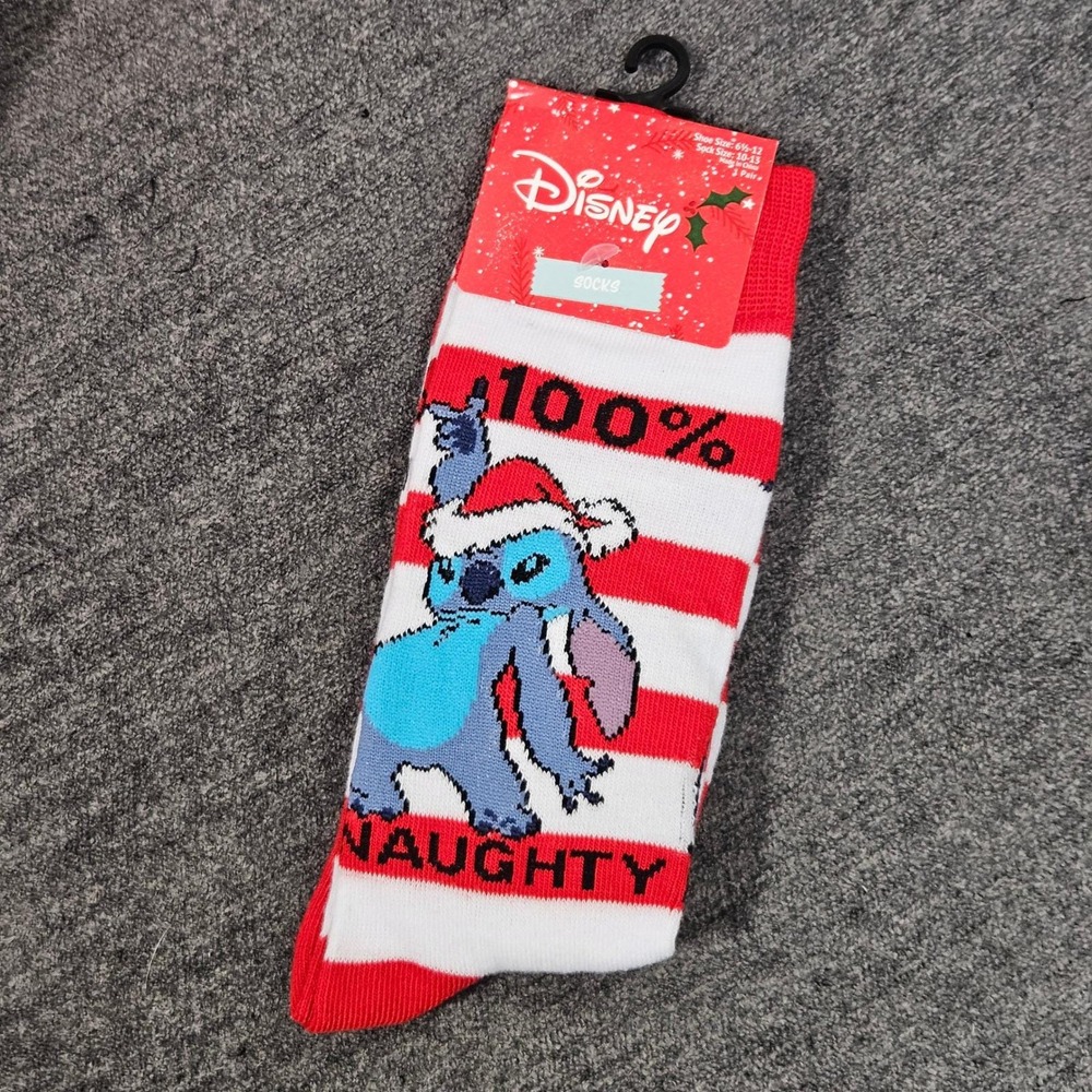 NEW Disney Stitch 100% Naughty Christmas Holiday Socks Size 10-13